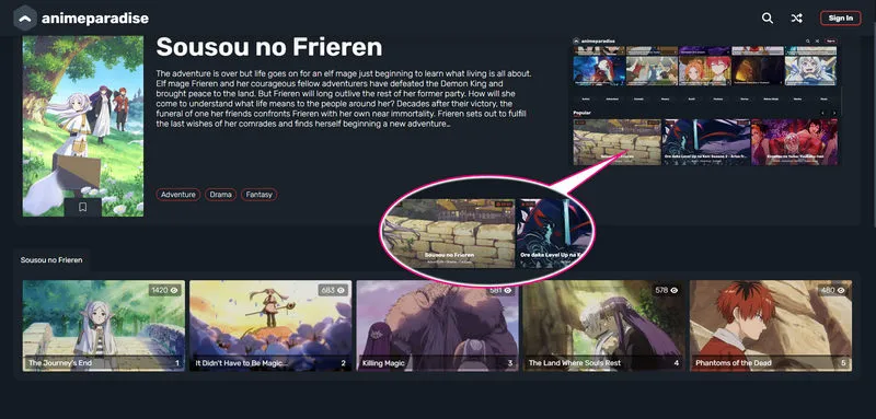 unblocked anime website for school: animeparadise