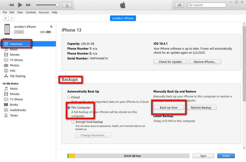 backup iphone with itunes