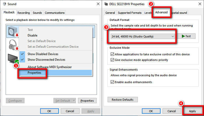 change sound format to resolve hdmi not working