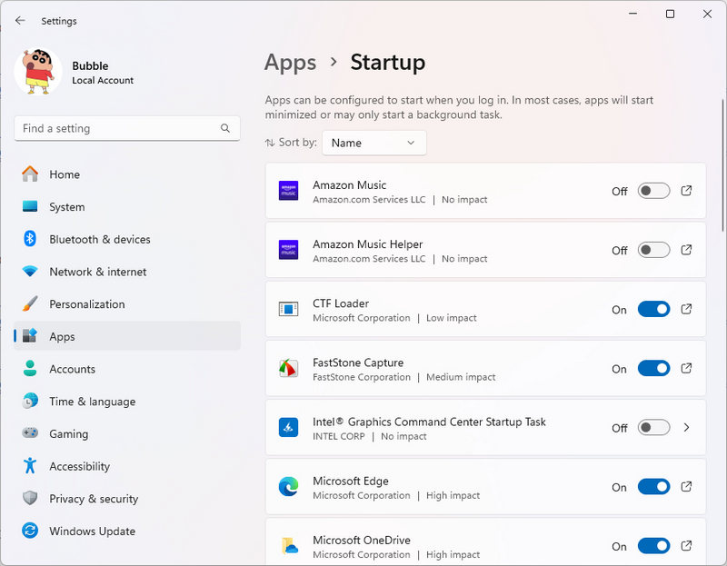 check startup apps in windows settings