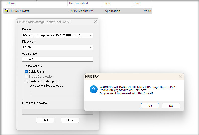 format sd card to fat32 with hpusbdisk