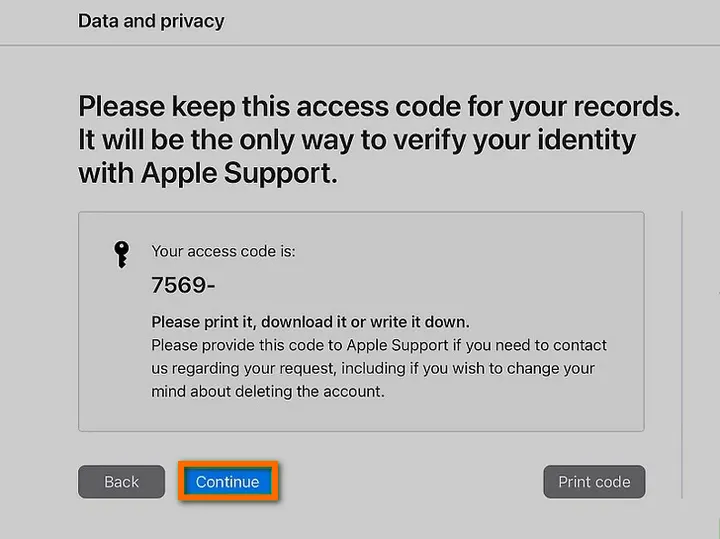 print apple access code