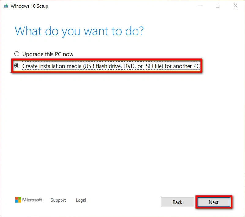 select create installation media option