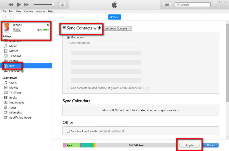 sync iphone contacts with itunes