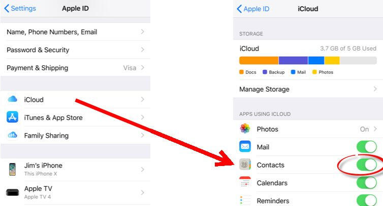 toggle on contacts on icloud