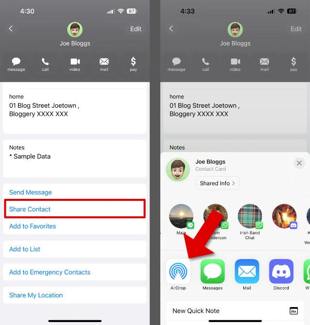 transfer iphone contacts with airdrop