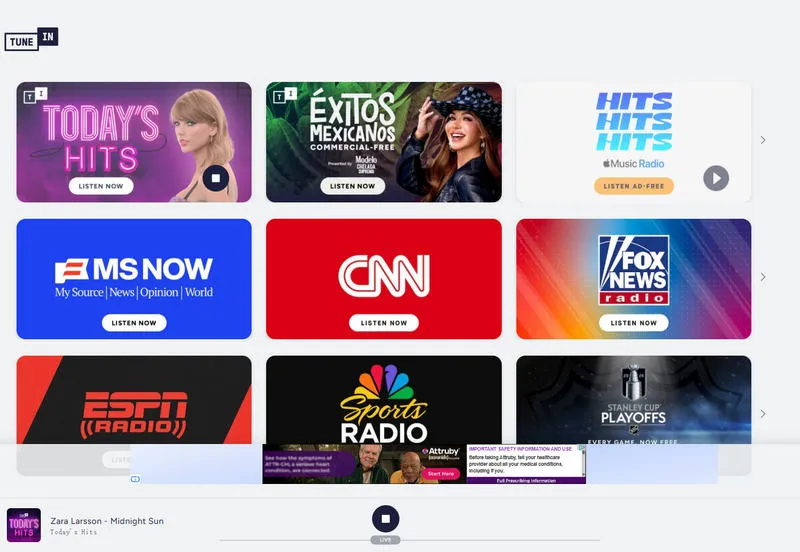 Unblocked Music Sites for School: tunein