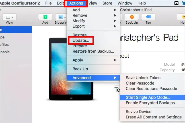 update to ios 26 using apple configurator