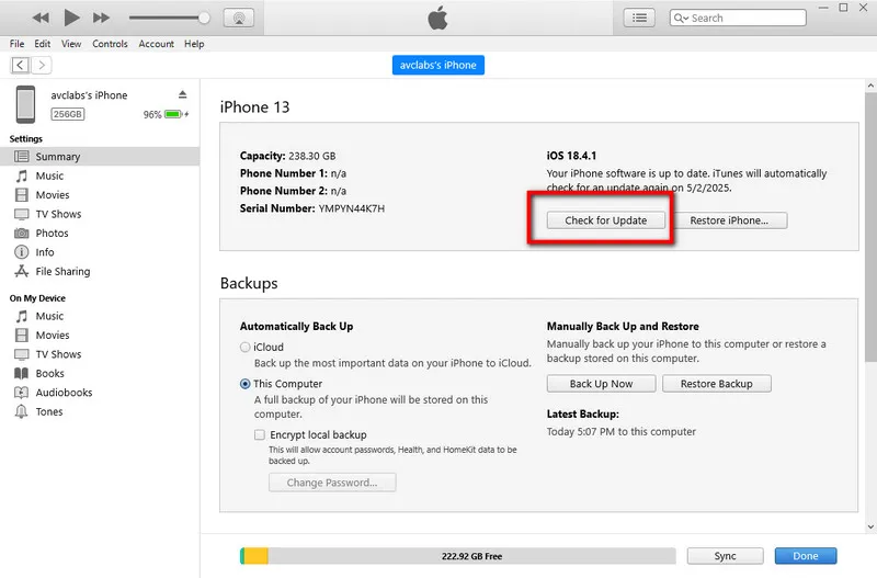 update to ios 26 via itunes/finder