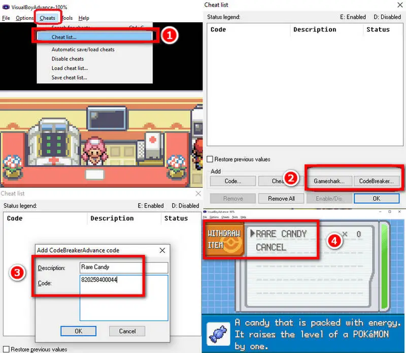 how to use rare candy cheat code