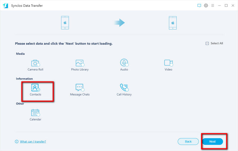 select contacts to transfer