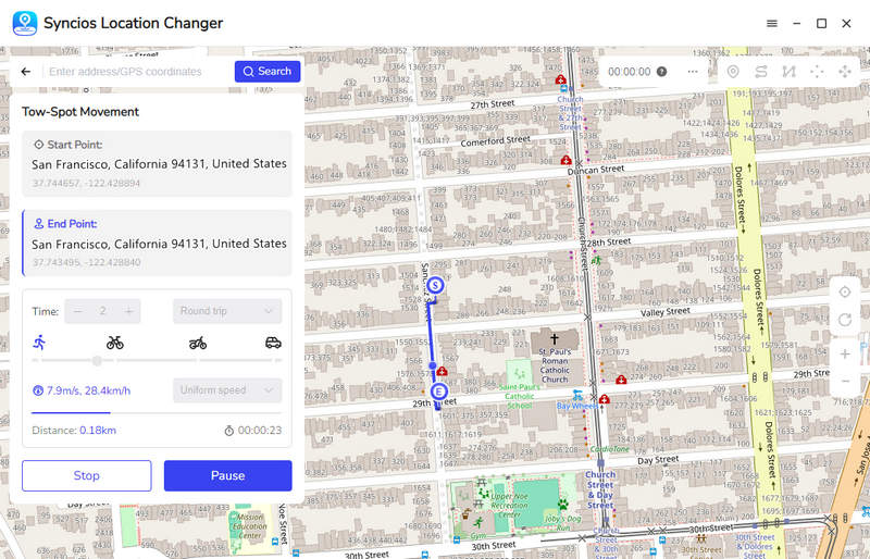 Start moving between two spots