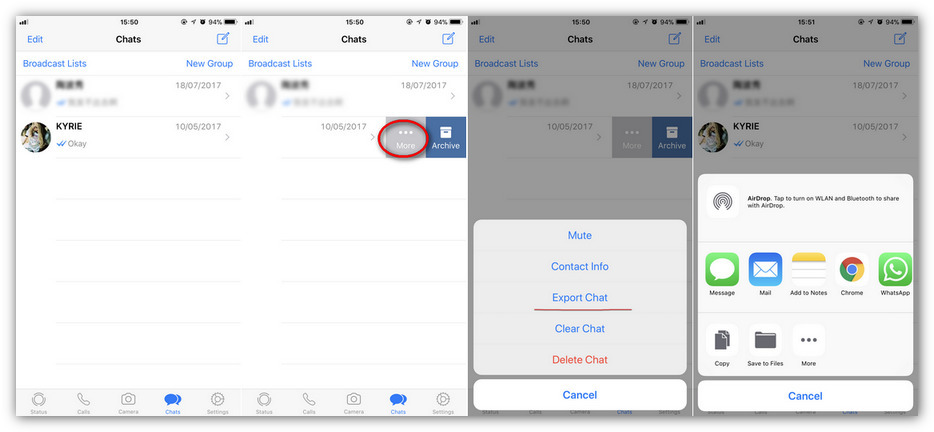 export whatsapp chat from iphone 11 directly