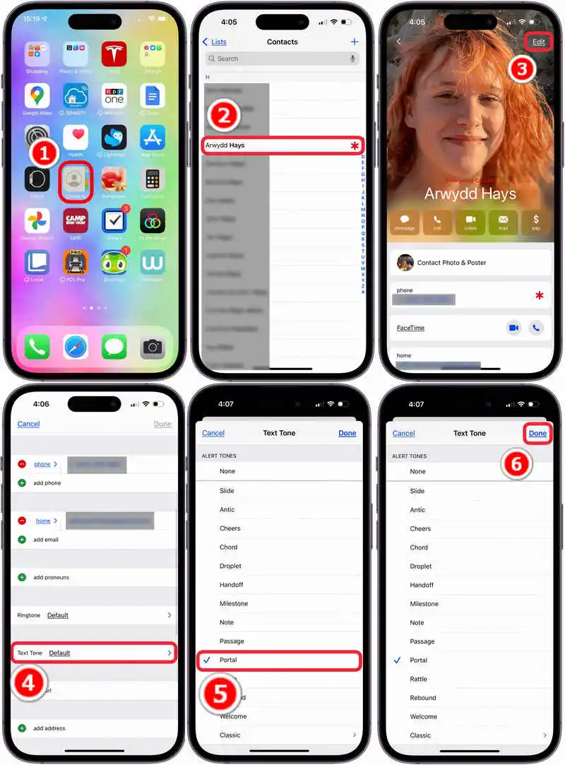 assign iPhone 17 text tone to a contact
