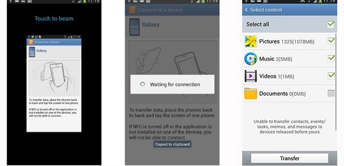 using NFC features to transfer old phone data to Samsung Galaxy S20