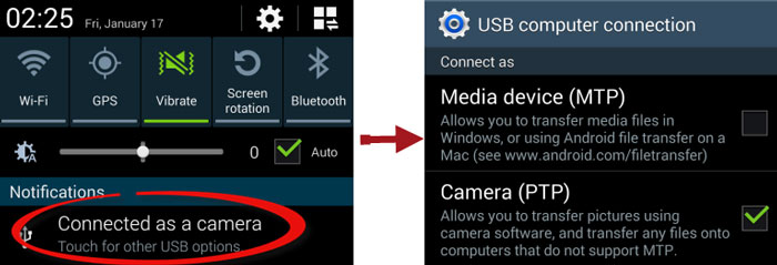 change USB connection mode