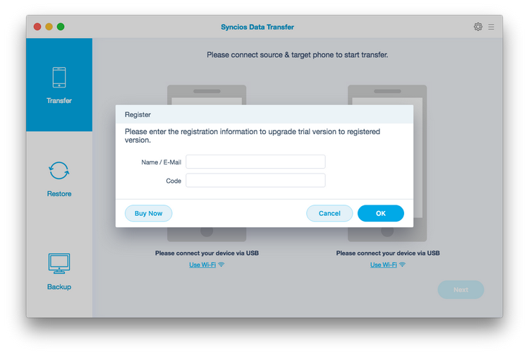 syncios data recovery registration name and code