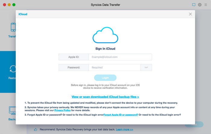 syncios data recovery mac