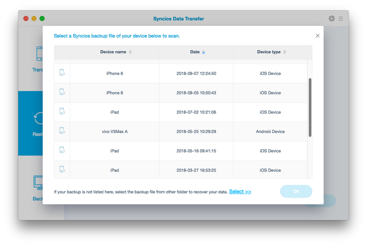 Choose Samsung Note 8 Backup File