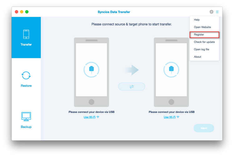 register Syncios Data Transfer for Mac