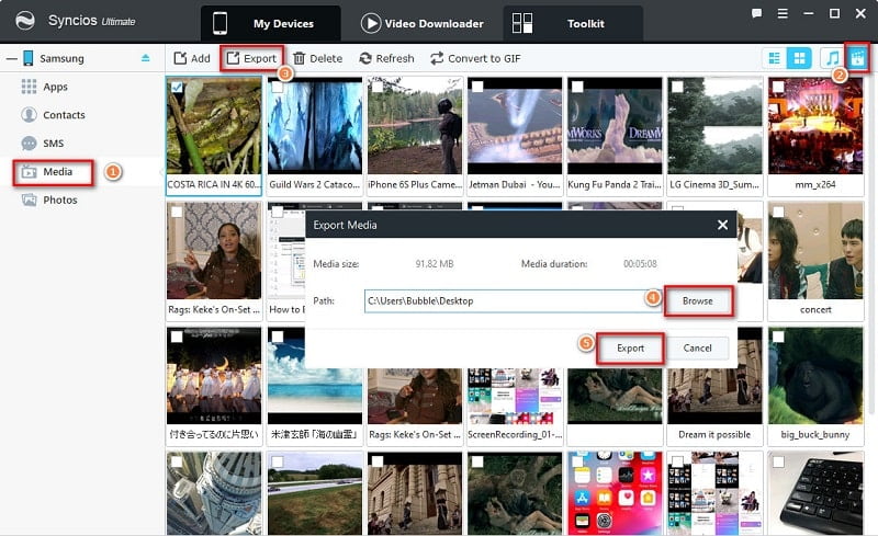 export old Samsung videos to pc