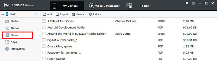 Syncios iOS Ebook Management