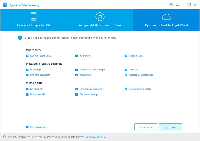 select files to download from iCloud backup file