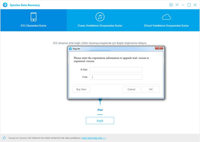 syncios data recovery registration name and code