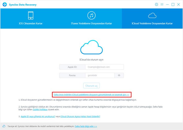 scan downloaded iCloud backup file