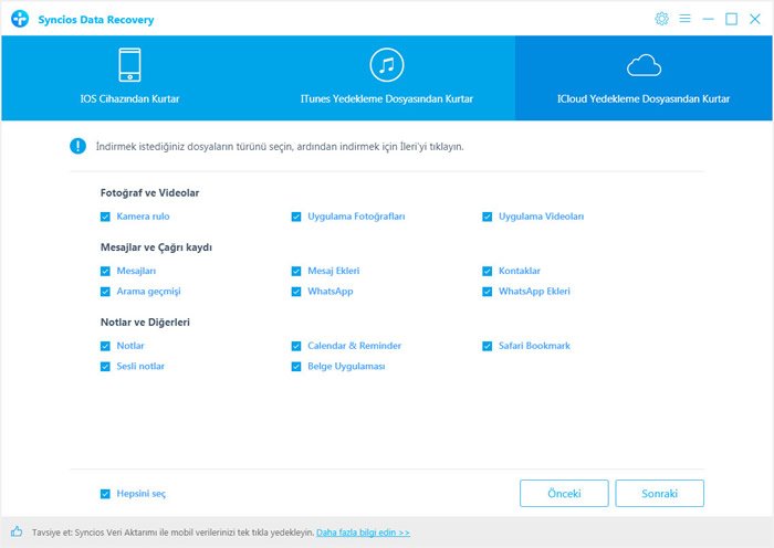 select files to download from iCloud backup file